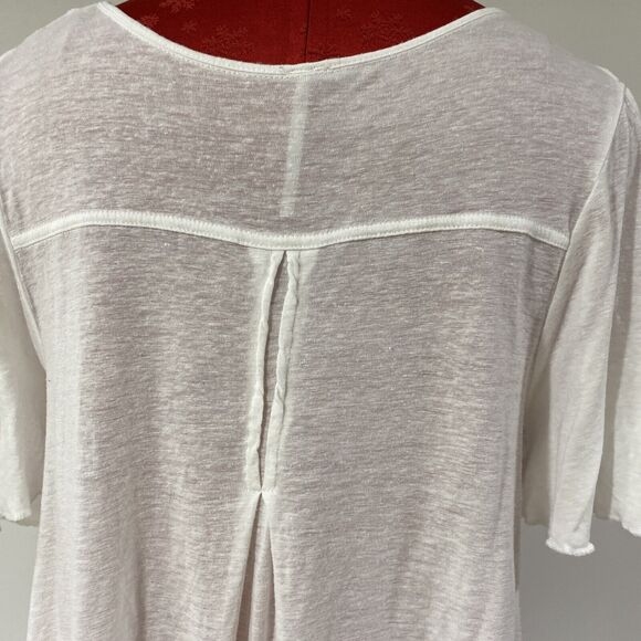 Free People Sheer White Slub Tee Shirt Top Cold Shoulder Short Sleeve Size S/P - Picture 5 of 8